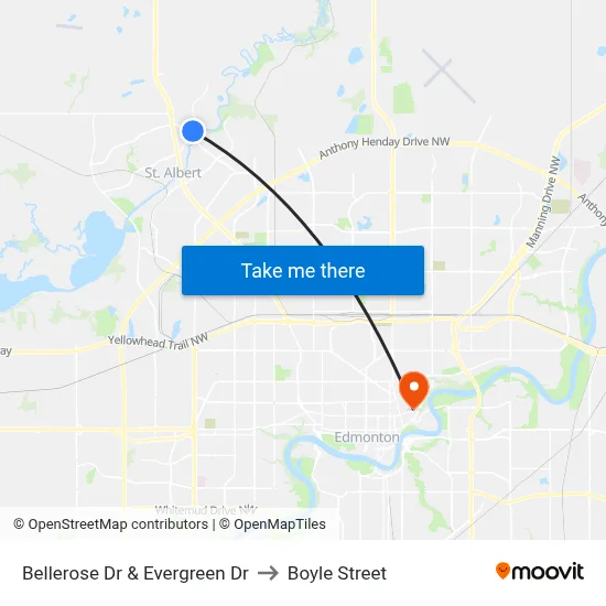 Bellerose Dr & Evergreen Dr to Boyle Street map