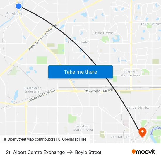 St. Albert Centre Exchange to Boyle Street map