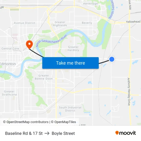 Baseline Rd & 17 St to Boyle Street map