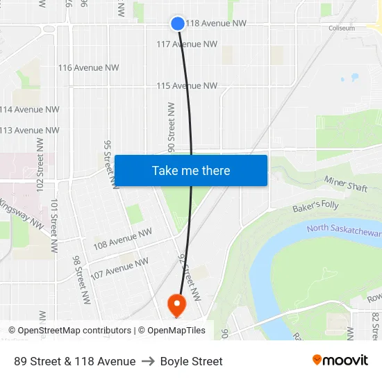 89 Street & 118 Avenue to Boyle Street map