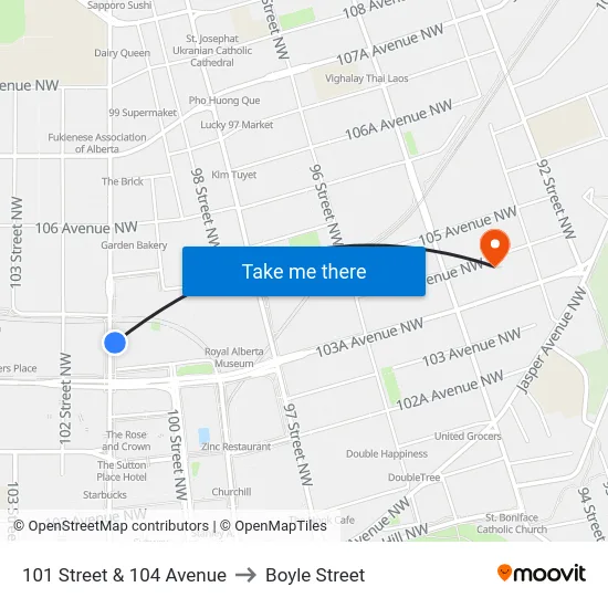 101 Street & 104 Avenue to Boyle Street map