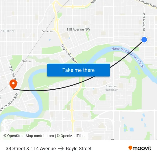 38 Street & 114 Avenue to Boyle Street map