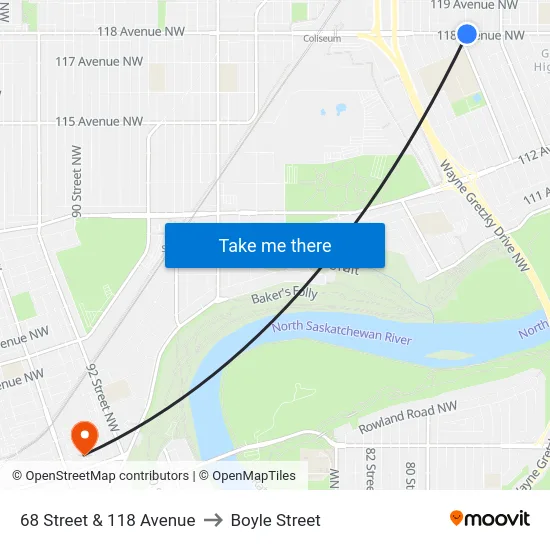 68 Street & 118 Avenue to Boyle Street map