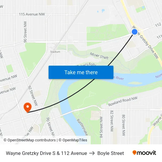 Wayne Gretzky Drive S & 112 Avenue to Boyle Street map
