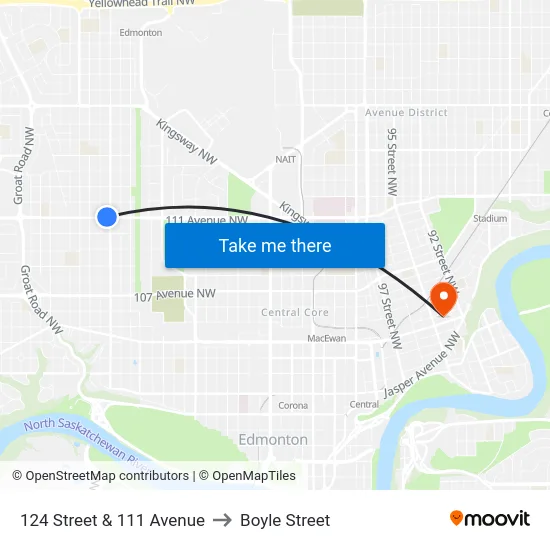 124 Street & 111 Avenue to Boyle Street map