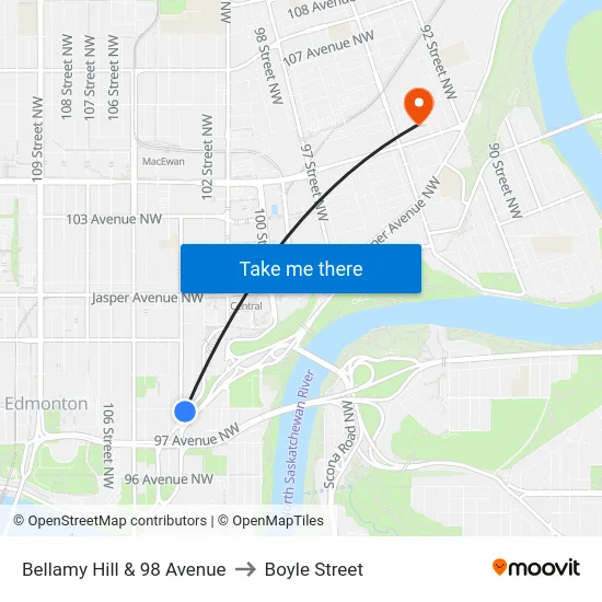 Bellamy Hill & 98 Avenue to Boyle Street map