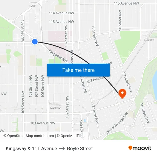 Kingsway & 111 Avenue to Boyle Street map