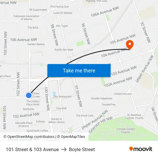 101 Street & 103 Avenue to Boyle Street map