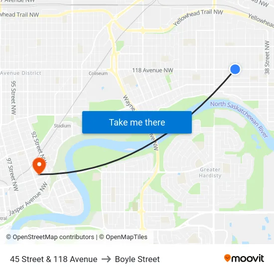45 Street & 118 Avenue to Boyle Street map