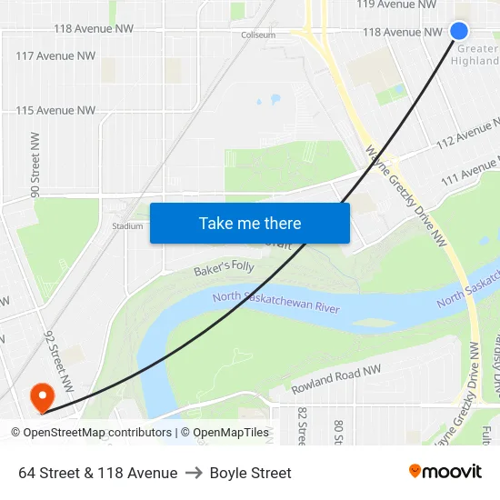 64 Street & 118 Avenue to Boyle Street map