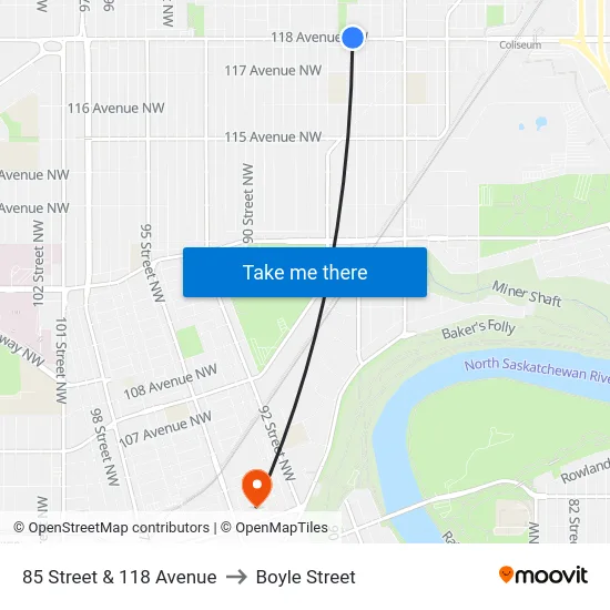 85 Street & 118 Avenue to Boyle Street map