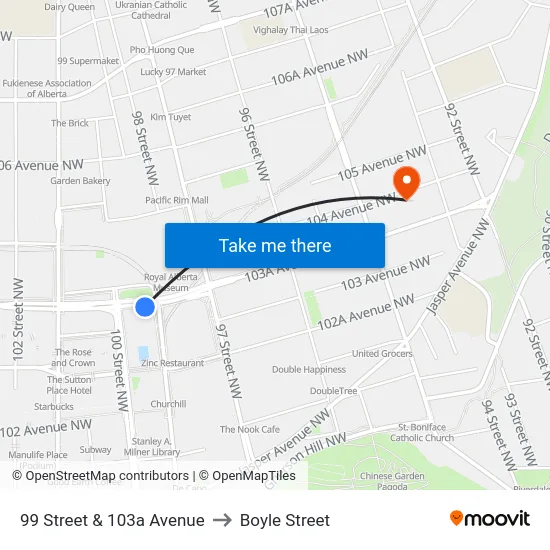 99 Street & 103a Avenue to Boyle Street map