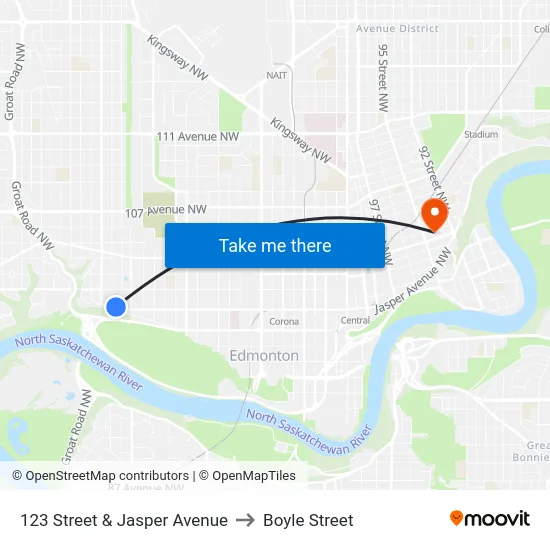 123 Street & Jasper Avenue to Boyle Street map