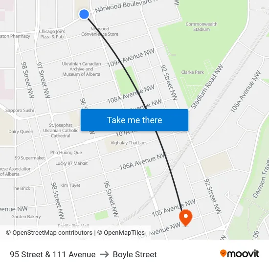 95 Street & 111 Avenue to Boyle Street map