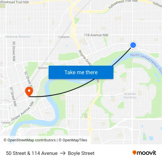 50 Street & 114 Avenue to Boyle Street map