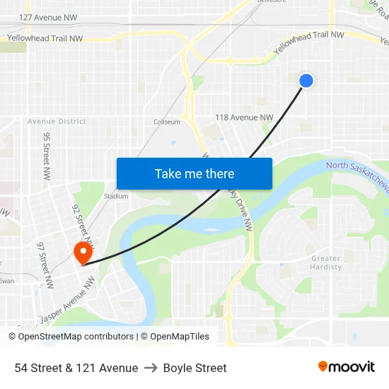 54 Street & 121 Avenue to Boyle Street map