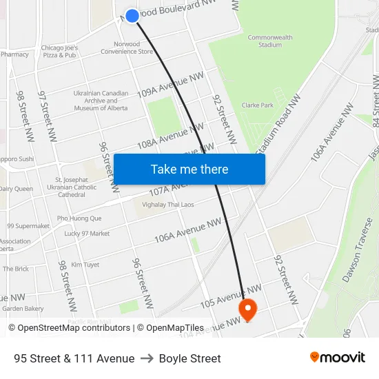 95 Street & 111 Avenue to Boyle Street map