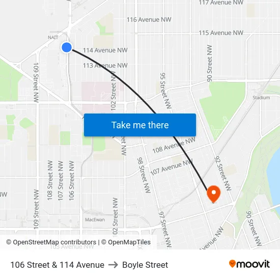 106 Street & 114 Avenue to Boyle Street map