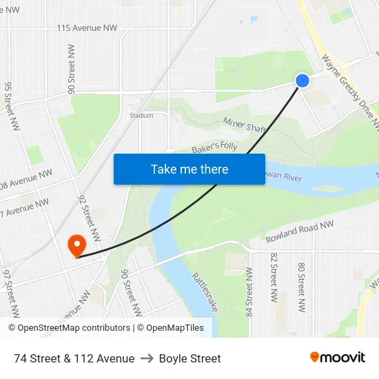 74 Street & 112 Avenue to Boyle Street map