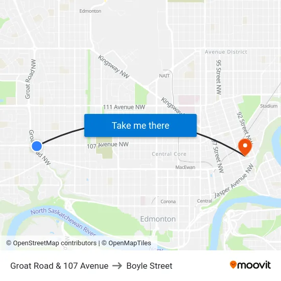 Groat Road & 107 Avenue to Boyle Street map