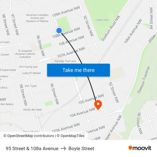 95 Street & 108a Avenue to Boyle Street map