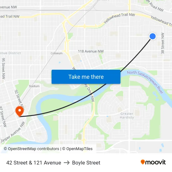 42 Street & 121 Avenue to Boyle Street map