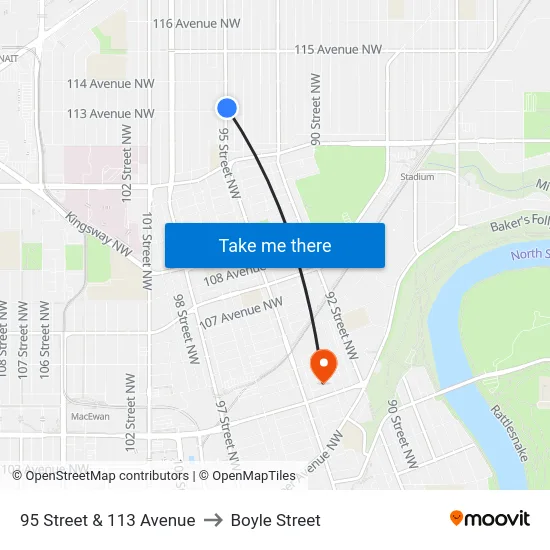 95 Street & 113 Avenue to Boyle Street map