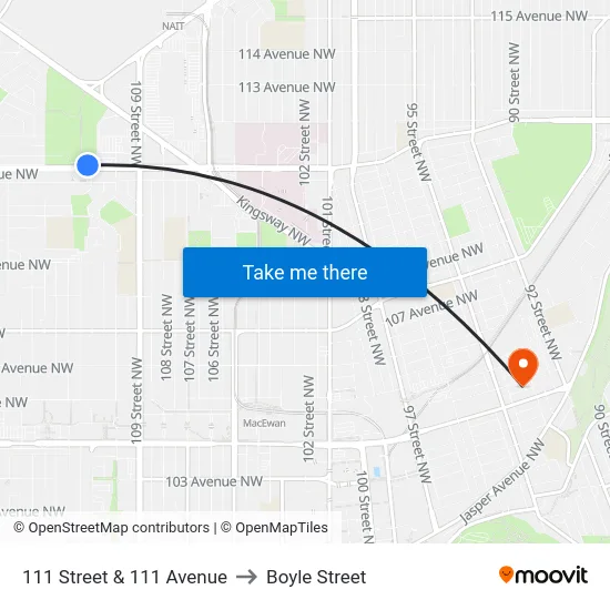 111 Street & 111 Avenue to Boyle Street map