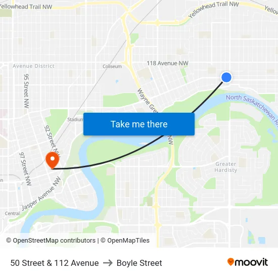 50 Street & 112 Avenue to Boyle Street map