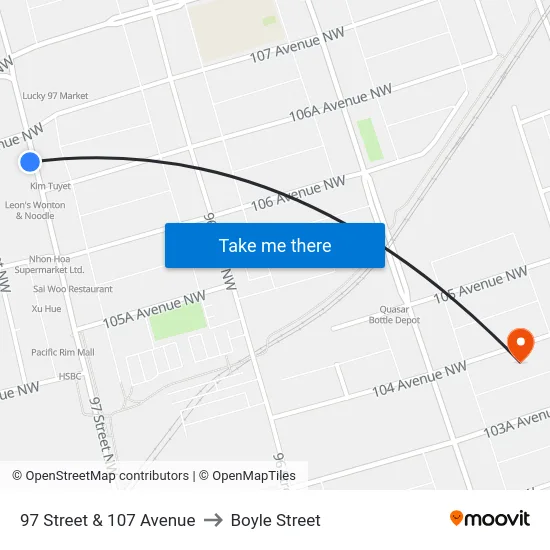 97 Street & 107 Avenue to Boyle Street map