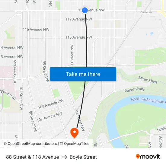 88 Street & 118 Avenue to Boyle Street map
