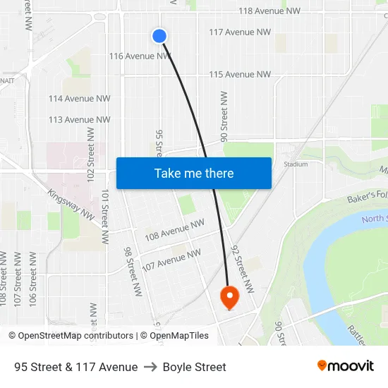 95 Street & 117 Avenue to Boyle Street map