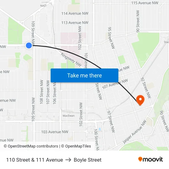110 Street & 111 Avenue to Boyle Street map