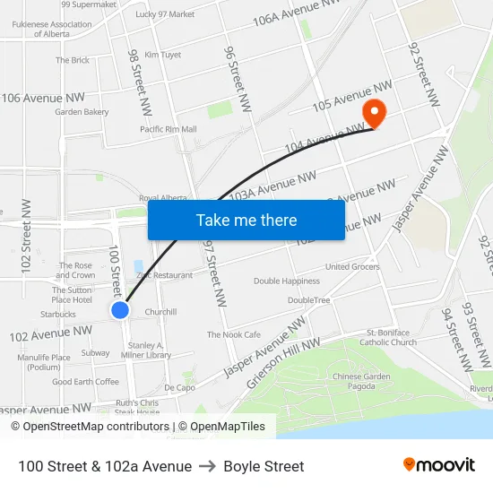 100 Street & 102a Avenue to Boyle Street map
