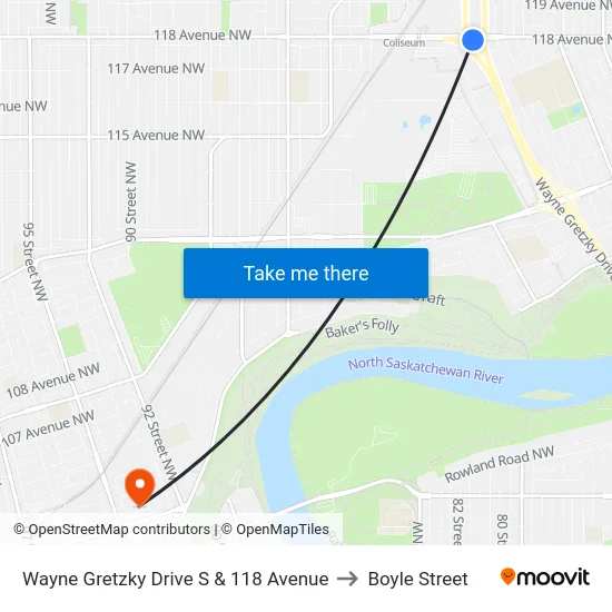Wayne Gretzky Drive S & 118 Avenue to Boyle Street map