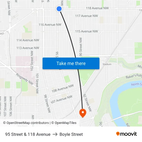 95 Street & 118 Avenue to Boyle Street map