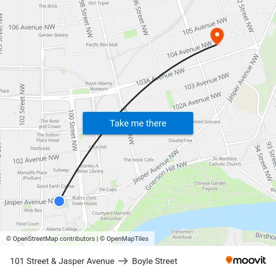101 Street & Jasper Avenue to Boyle Street map