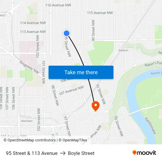 95 Street & 113 Avenue to Boyle Street map