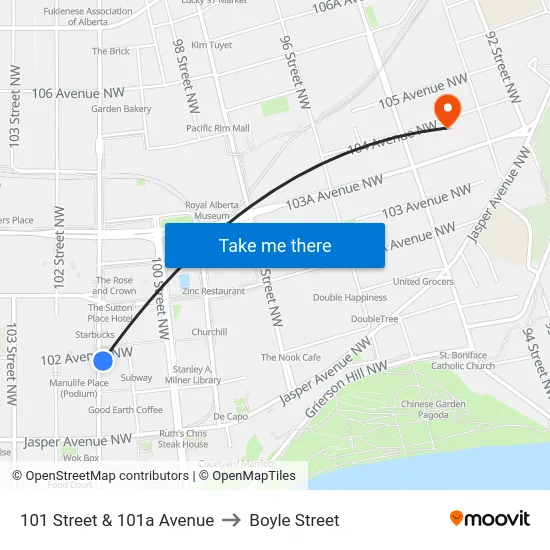 101 Street & 101a Avenue to Boyle Street map