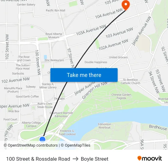 100 Street & Rossdale Road to Boyle Street map