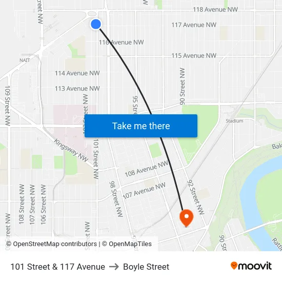 101 Street & 117 Avenue to Boyle Street map