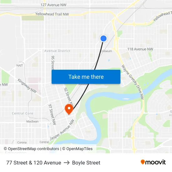 77 Street & 120 Avenue to Boyle Street map