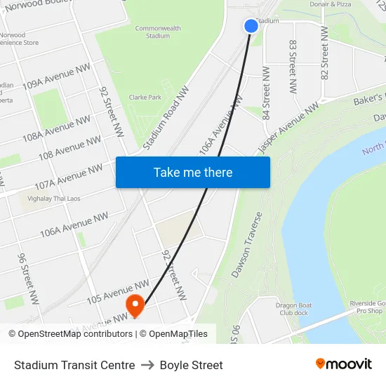 Stadium Transit Centre to Boyle Street map