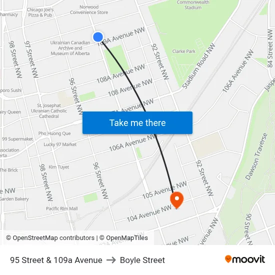 95 Street & 109a Avenue to Boyle Street map