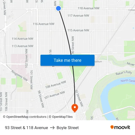 93 Street & 118 Avenue to Boyle Street map