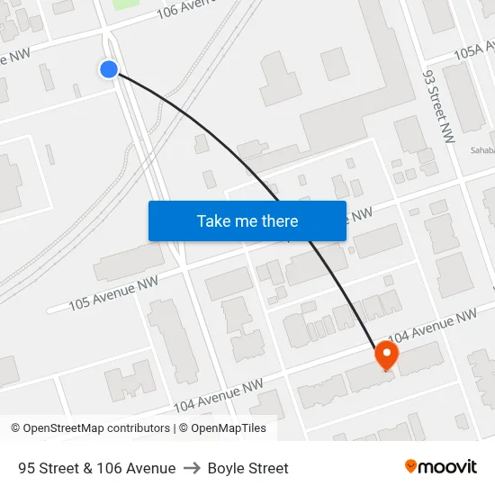 95 Street & 106 Avenue to Boyle Street map