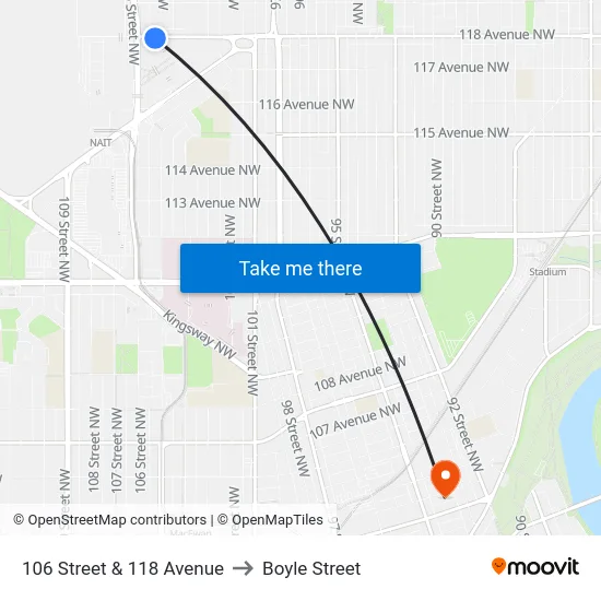 106 Street & 118 Avenue to Boyle Street map