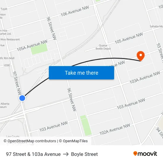 97 Street & 103a Avenue to Boyle Street map