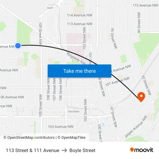 113 Street & 111 Avenue to Boyle Street map