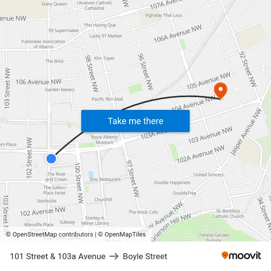 101 Street & 103a Avenue to Boyle Street map